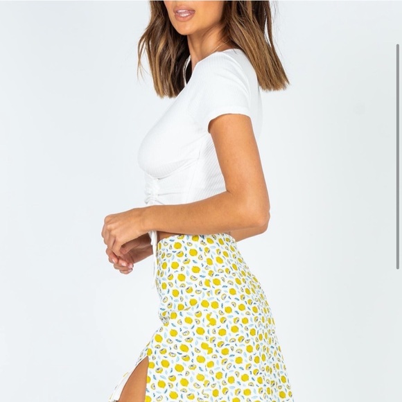 PRINCESS POLLY Positano Lemon Fruit Mini Skirt White Yellow Green Novelty Short - Picture 3 of 9